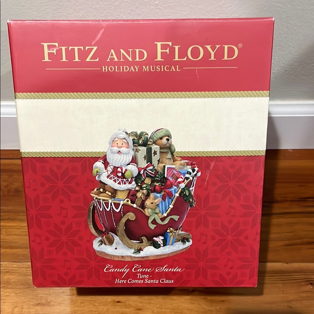 Fitz and Floyd Holiday Musical Candy Cane Santa